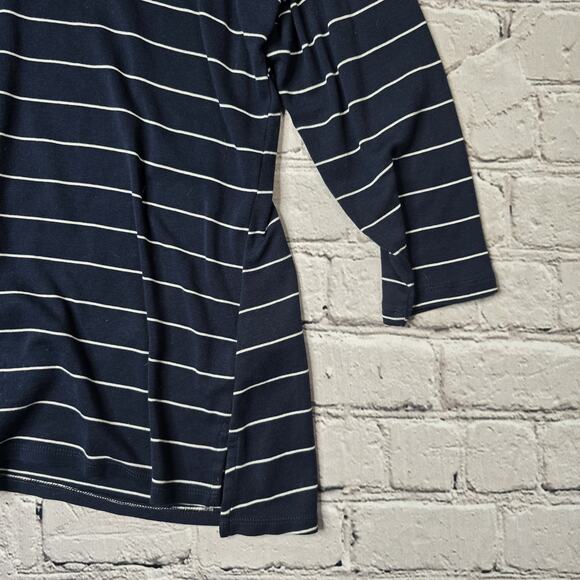 J Jill Pima 3/4 Sleeve V-Neck Navy Blue White Classic Stripe Pima Cotton Top Med - Picture 5 of 11